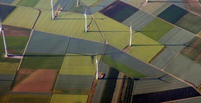 grass field with wind turbines